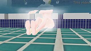 anime woman took a bath in a japanese public bath【sento】