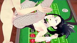 Mina ashido and momo yaoyorozu engage in intense sex with izuku midoriya in bunny outfits.
