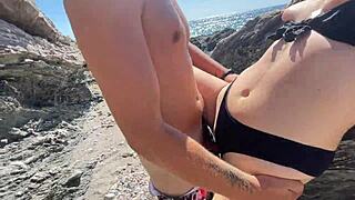 Hot Brunette Fucks Stranger On Public Beach!