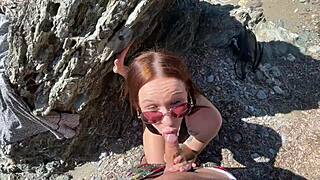 Hot Brunette Fucks Stranger On Public Beach!