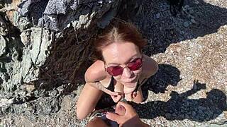 Hot Brunette Fucks Stranger On Public Beach!
