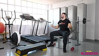 My first gym day with muscular bodybuilder magic javi and kike gil in furry blowjob action