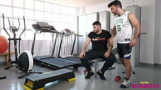 My first gym day with muscular bodybuilder magic javi and kike gil in furry blowjob action
