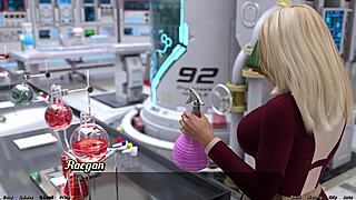 Stranded in space, exploring the cute robot girl's features