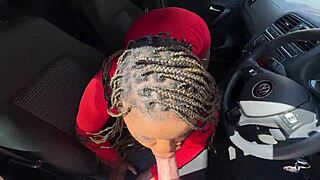 Busty black slut squirts in missionary in the car