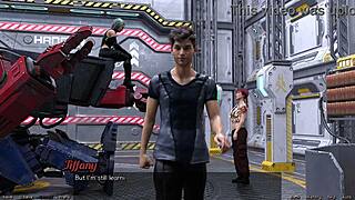 Stranded in space, exploring the cute robot girl's features