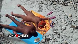 Beach voyeur catches sugardaddy relaxing with a sexy teen 18+ blonde