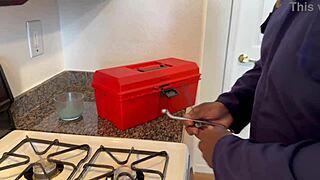 Petite 18+ Helps Maintenance Man Cool Off With Lick