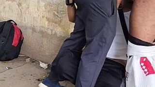 offering my friend a ride on the bike path, public adventure