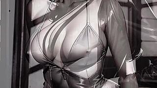 Busty brunette in noir hentai looks incredibly tempting