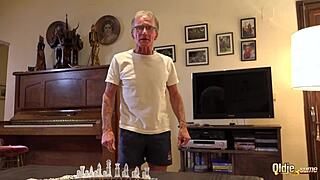 two young 18+ babes bang old man and swallow cum!