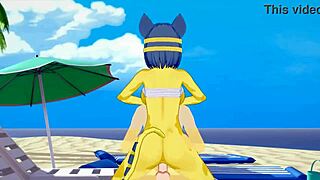 ankha from animal crossing gets fucked on the beach