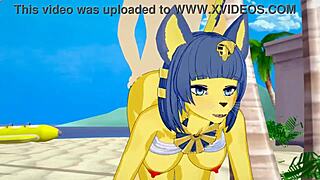ankha from animal crossing gets fucked on the beach