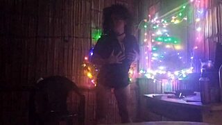 christmas adventure with asian woman and pizza boy in old house