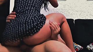 How does this skinny latina moan on that big thick dick of the muscular guy?