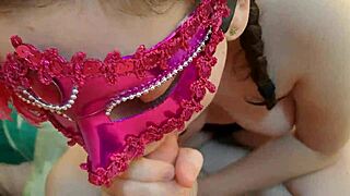 Masked Student Gives Cute Blowjob In Homemade Missionary Sex