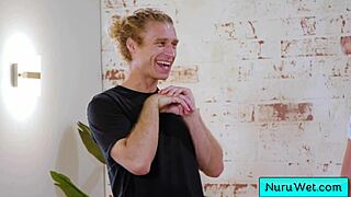 sexy brunette takes off clothes for wet nuru massage