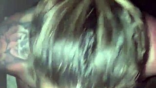 Sunburned beauty gives deepthroat blowjob in thong and panties.