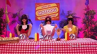 Dkye Wets Strapon in Lesbian Threesome at Hotdog Contest