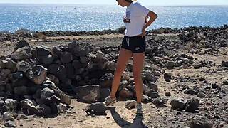 Public Pissing Teen 18+ Risks Blowjob on Camping with Boyfriend