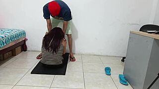 she ends up stripping while exercising smooth pussy