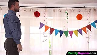 Stepdad and Stepsister Share Kinky Birthday Surprise Leading to Intense Orgasm for Petite Teen