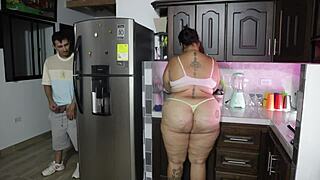 Stepson spies on stepmom in kitchen and it all goes wrong!