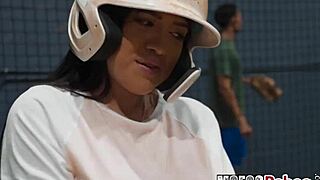 Is busty brunette alice thunder riding and sucking joey's dick after practice?