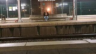 Public Outdoor Train Station Fuck with a Stranger