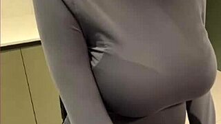 My milky stepmom licks her nipples while touching herself.