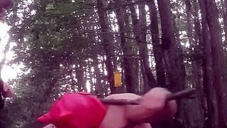 outdoor femdom session with slave at home and in forest