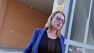 Wow, Eager Blonde Milf Left Job for Intense Porn Blowjob in Lingerie!