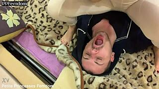 Kira in sporty leggings gags feet, licks armpits, facesits for femdom lifestyle.