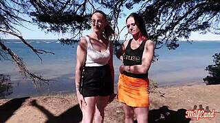 Arianna and Angelina, busty milfs, share a hard cock in wild FFM. Their French 3some turns into raw anal play.