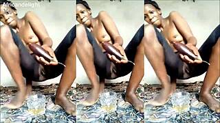 damn, milf nikkie bangs a huge eggplant and slurps