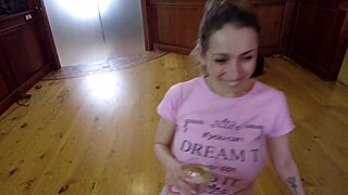 Get on your knees, pretty teen, and suck my hairy cock in POV homemade.