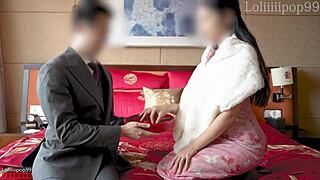 First sex as married Asian hot wife in steamy wedding lingerie.