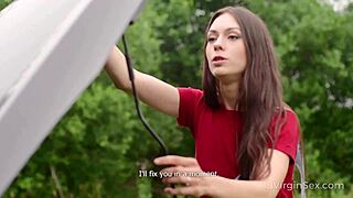 18 Virgin Sex - Sexy chick bent over for doggy style action. Waiting for that explosive finish?