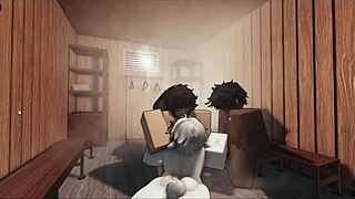 Watch this femboy threesome assfucking in the sauna!