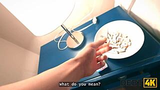 Debt4k - Real Russian Whore Punished with Anal for Smoking in Room.