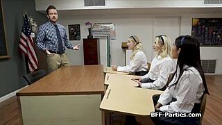 Classroom Foursome with Lucky Teacher's Massive Fat Dick