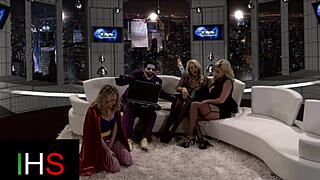 I can’t believe this hot guy is banging three blonde whores in lingerie!