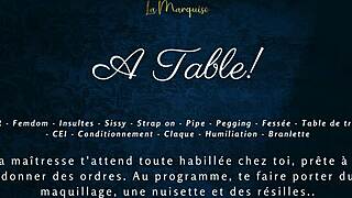 a table setup for french audio femdom milking with sissy cei instructions.