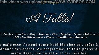 a table setup for french audio femdom milking with sissy cei instructions.