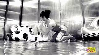 a blonde stripper wants nothing else but to see her girl lick this dildo clean.