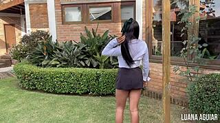 ebony colegial gets naughty with interracial massage during break