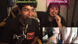 Reacting to top Argentine porn videos, busty chubby Alison Gonzalez ends up sucking my dick in fantasy hardcore