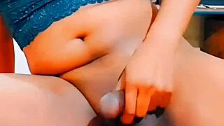 feminine sissy enjoys self-pleasure with oiled body and small clitty