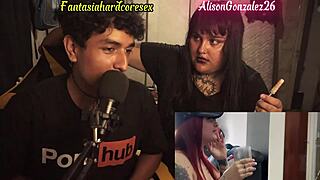 Reacting to top Argentine porn videos, busty chubby Alison Gonzalez ends up sucking my dick in fantasy hardcore