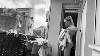 Naked Chubby Woman Hangs Out Laundry On The Balcony For Neighbors Can Watch